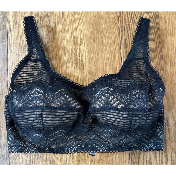 Victorias Secret Dream Angels Lined Demi Bra Black Lace over Nude Sz 36D - Picture 1 of 5